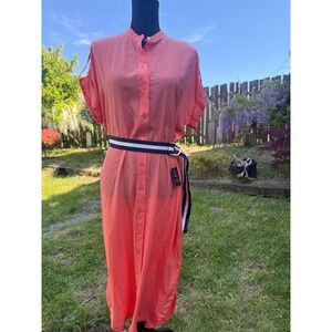 Womens Crepe Dolman Shirtdress RALPH LAUREN CORAL SHEER WITH BELT NWT SIZE 6
